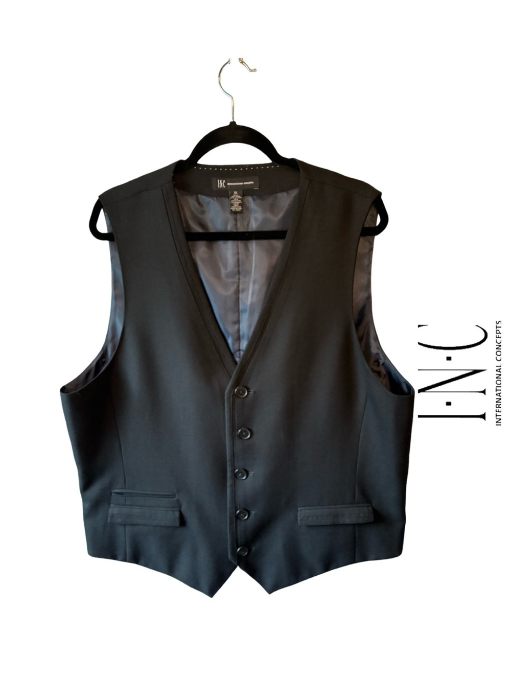 INC International Concepts Men’s Black Tailored Vest with Trim Detailing